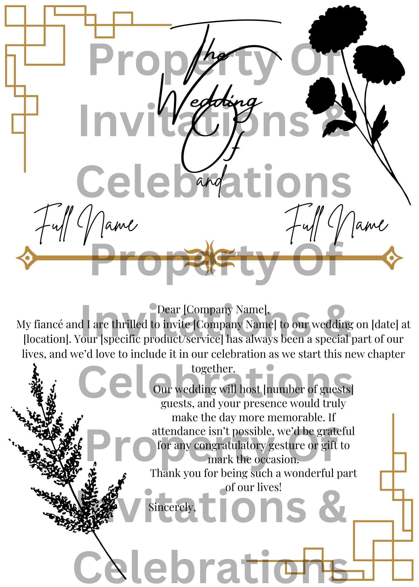 Elegent Black and Gold Wedding Invite